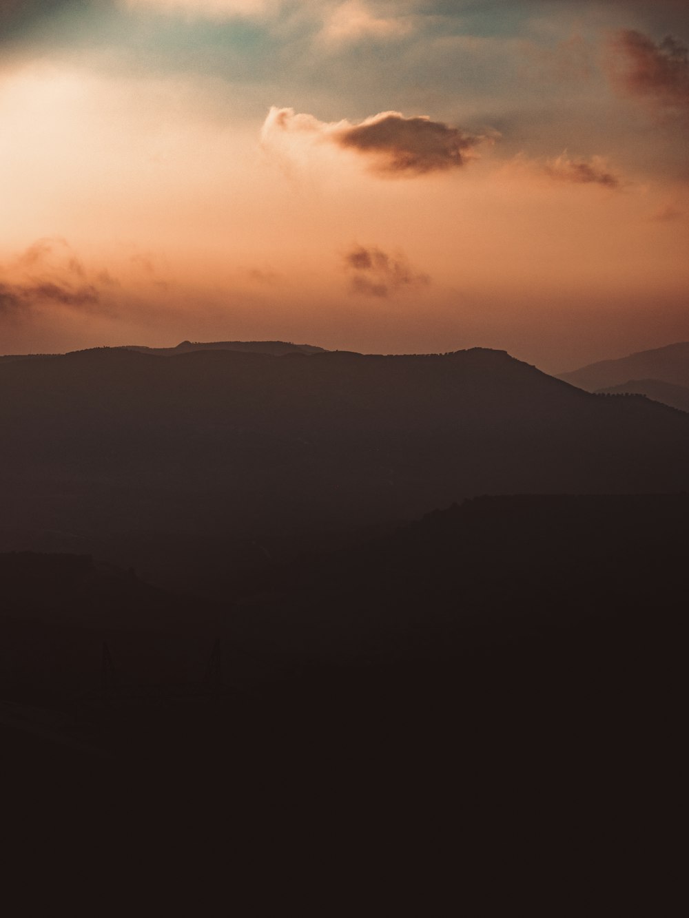 silhouette of mountains during sunset