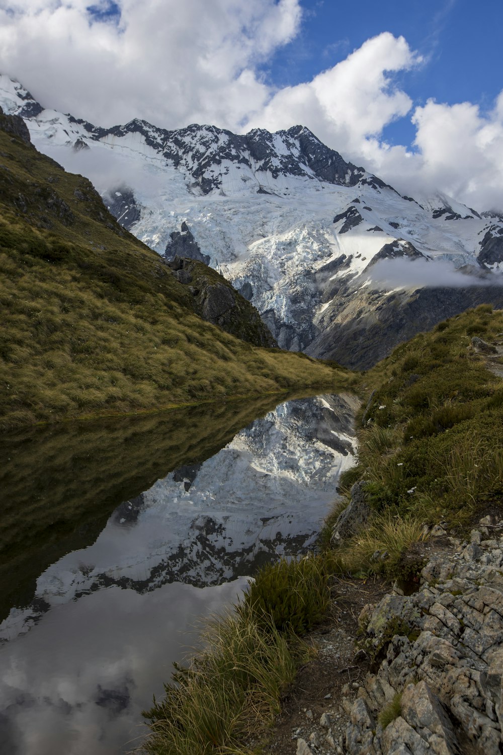 green grass field and snow covered mountains during daytime