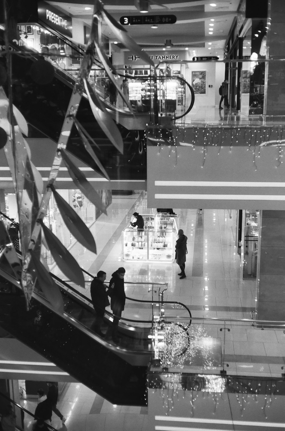 grayscale photo of people walking on spiral staircase