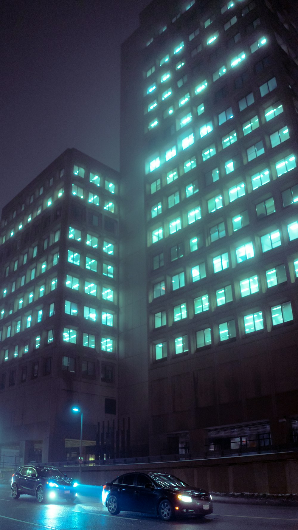 blue and white high rise building