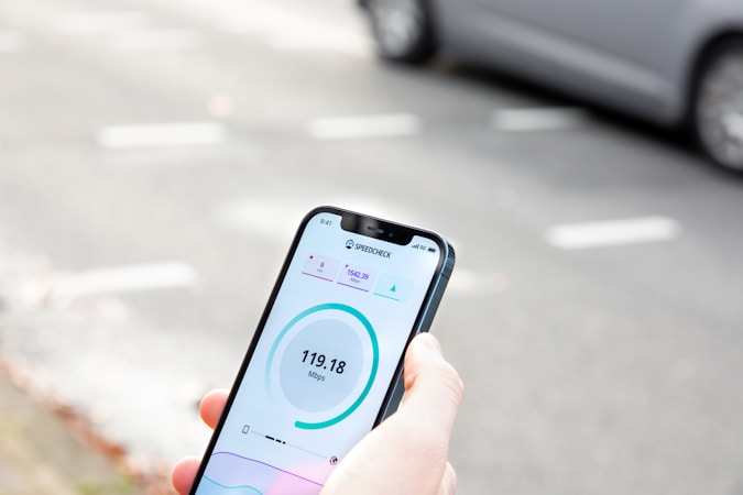 Smartphone showing a WiFi speed test result
