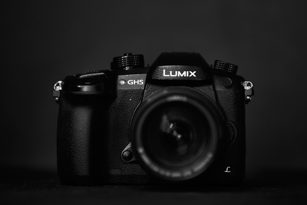 Fotocamera reflex digitale Nikon nera in scala di grigi