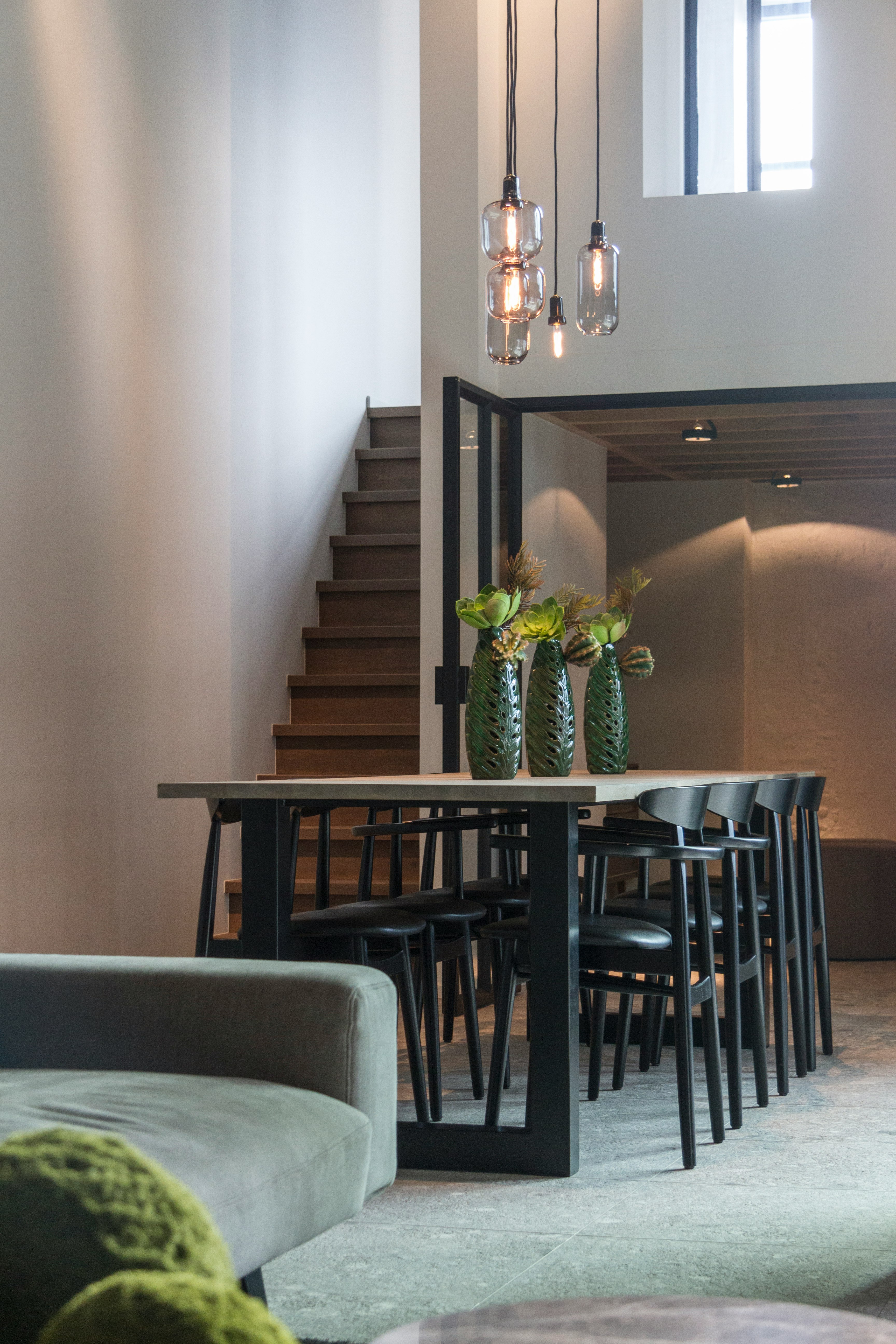 black wooden dining table and chairs