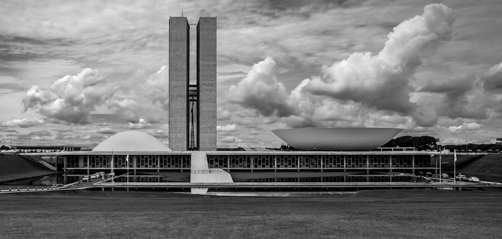 grayscale photo of high rise building