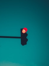 red stop light on green background