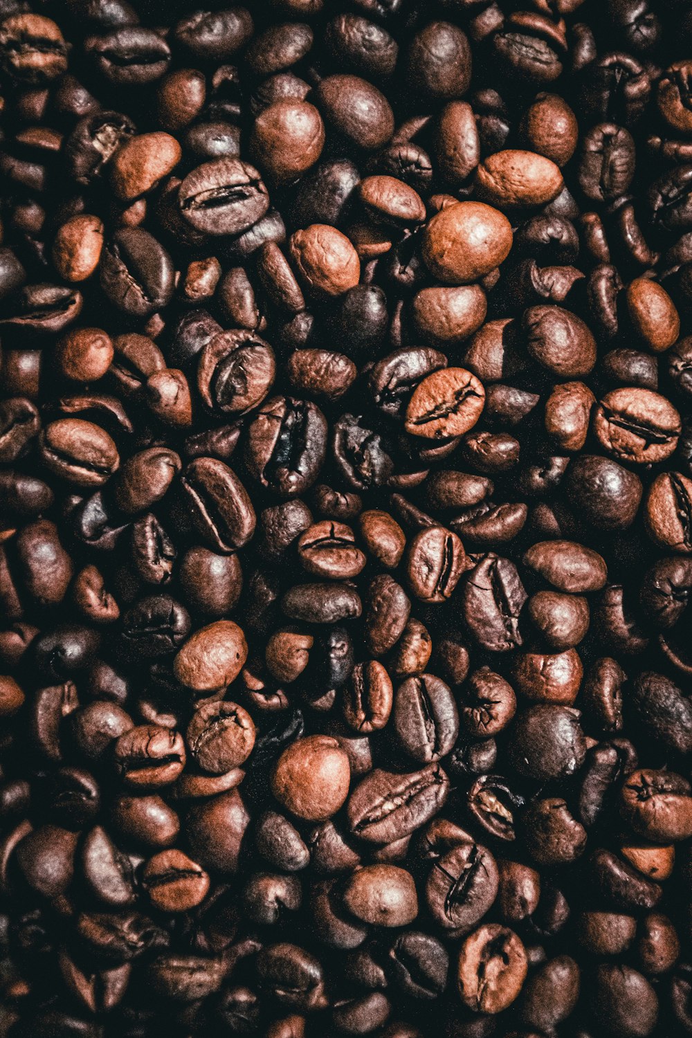 brown coffee beans on black surface