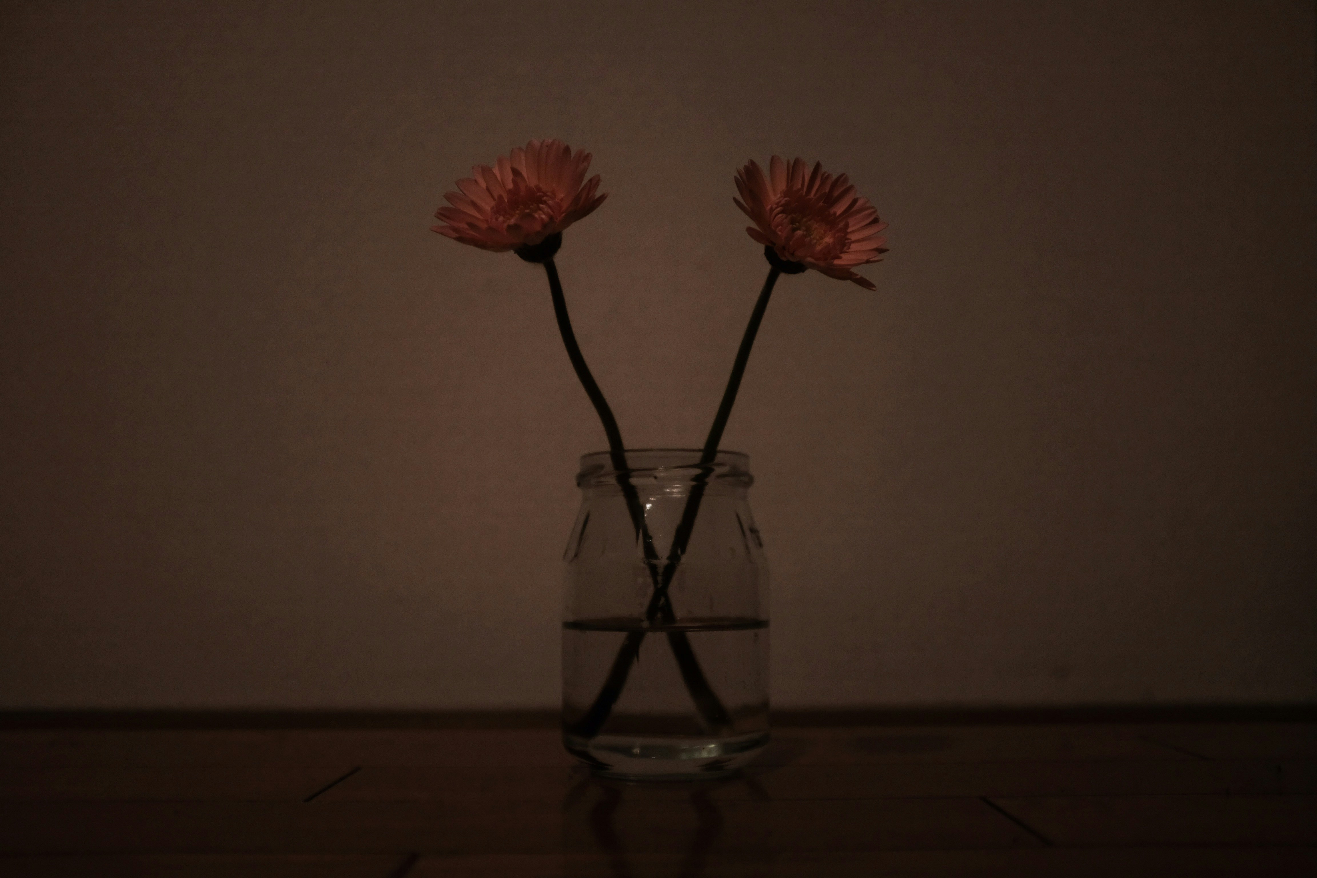 Beautiful preserved flower arrangement on wooden table with soft lighting