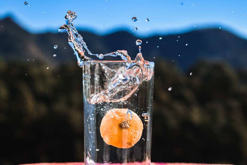 fruta laranja na água na fotografia de perto