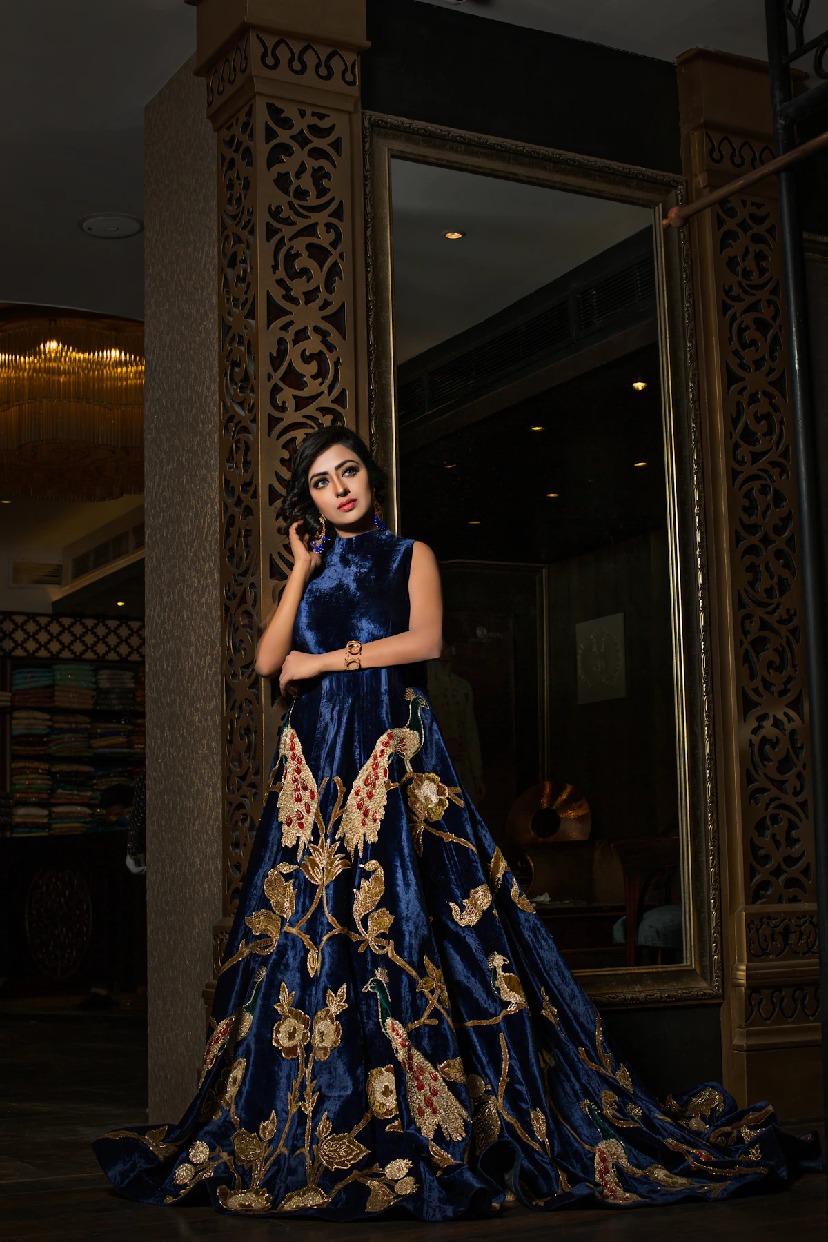 Blue and gold floral dress