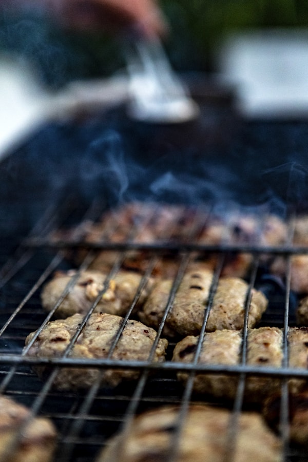 Grilled meat on charcoal grill
