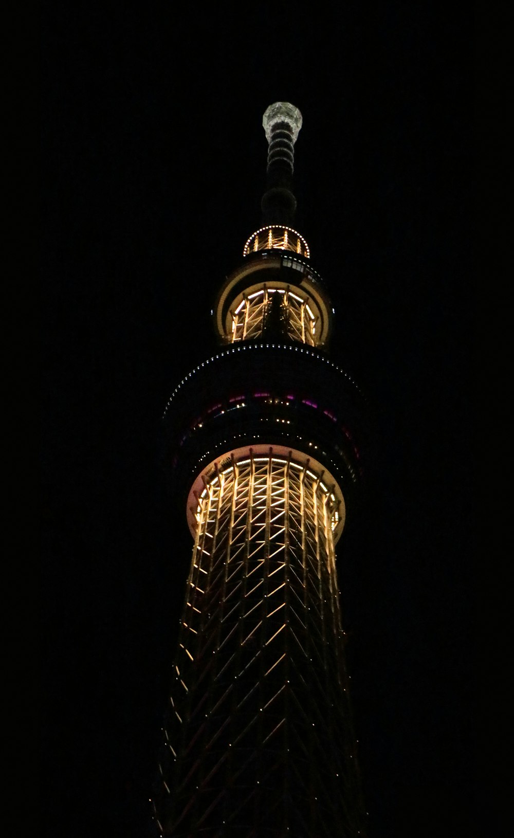 black and white tower during night time