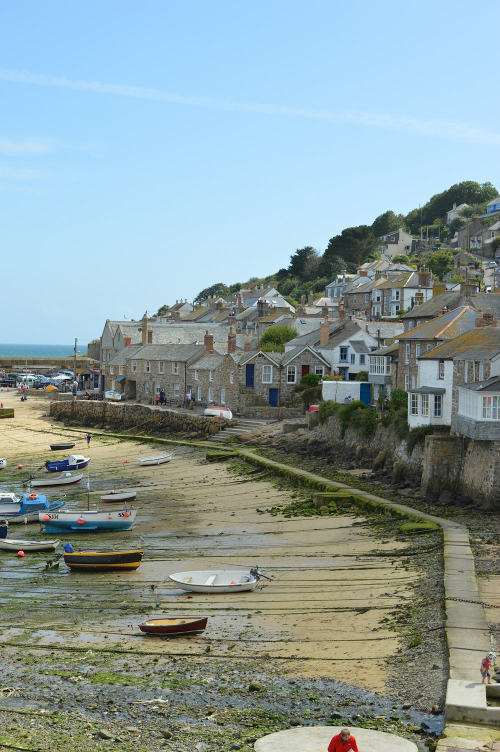 boats on dock near houses during daytime