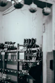 Close-up of skates and protective gear neatly arranged before class