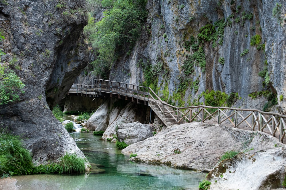 brown wooden bridge over river