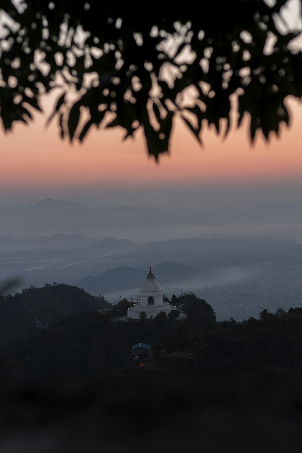 silhouette of trees and mountain during sunset