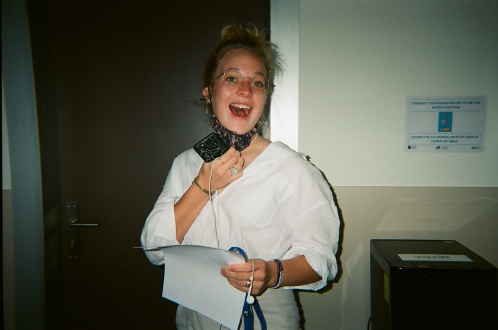 woman in white dress shirt