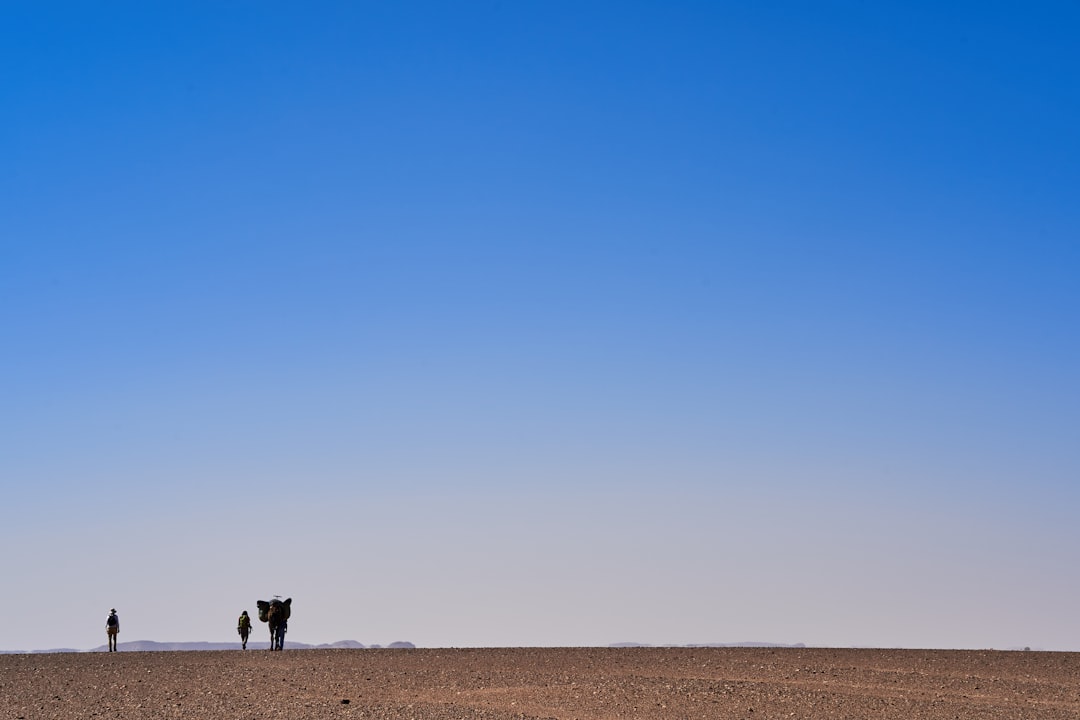 person walking on brown sand under blue sky during daytime