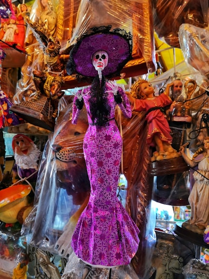 A vibrant purple and white 3D printed figurine showcasing intricate custom details.