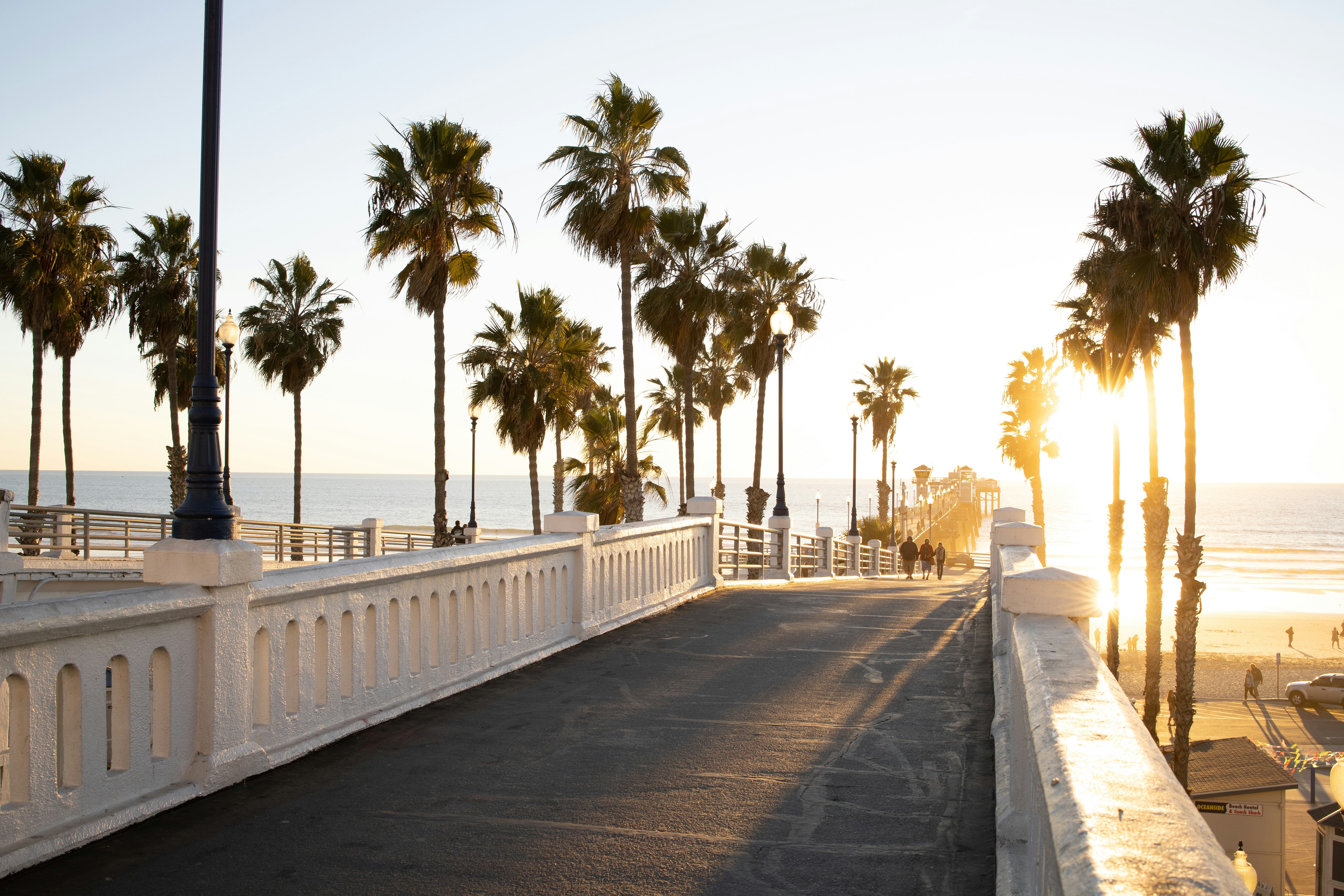 View of Oceanside pier at sunset.