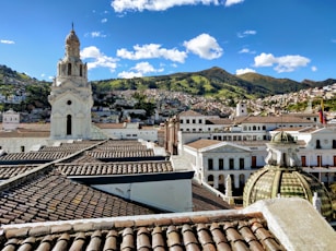 white and brown concrete building near green mountain under blue sky during daytime