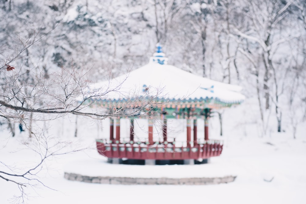 white and red wooden gazebo
