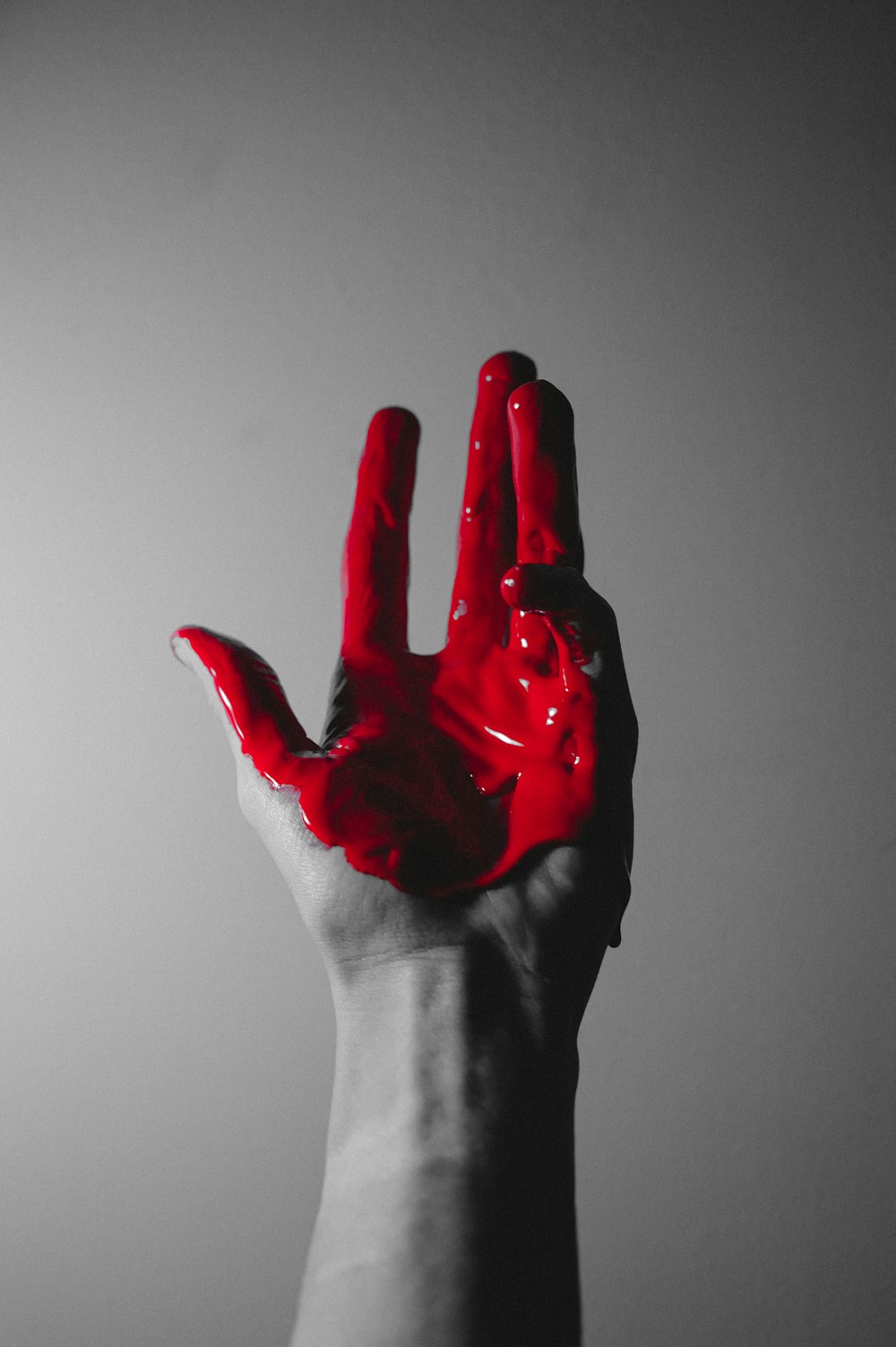 red hand paint on hand