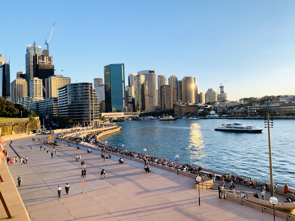 A sun-drenched coastal city street