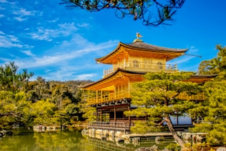 brown and white concrete building near green trees and body of water under blue sky during