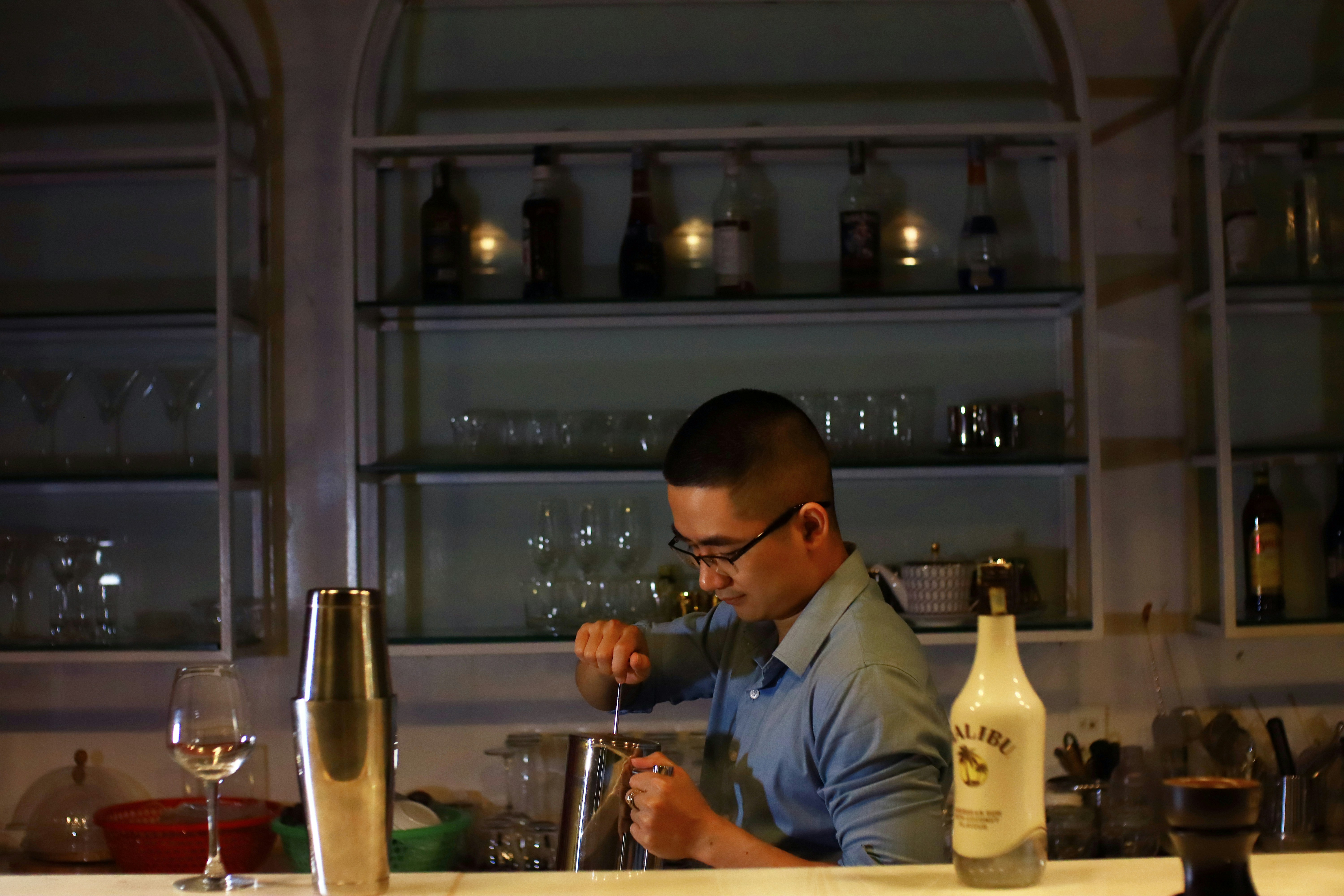 Specialty cocktail being made