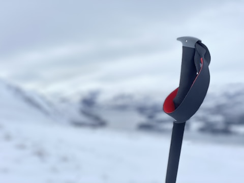The Ski Watch being attached easily to a hiking pole in a forest setting.