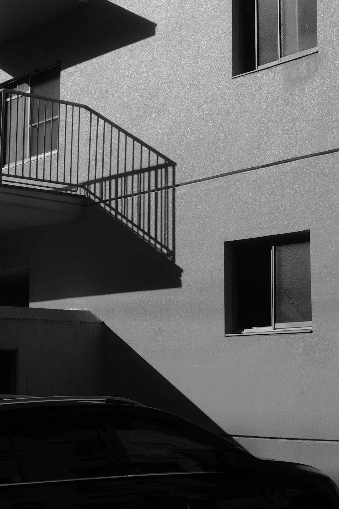 black and white concrete staircase