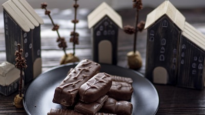 chocolate bar on black plate