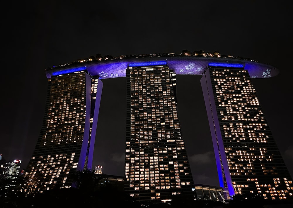 blue and black building during night time