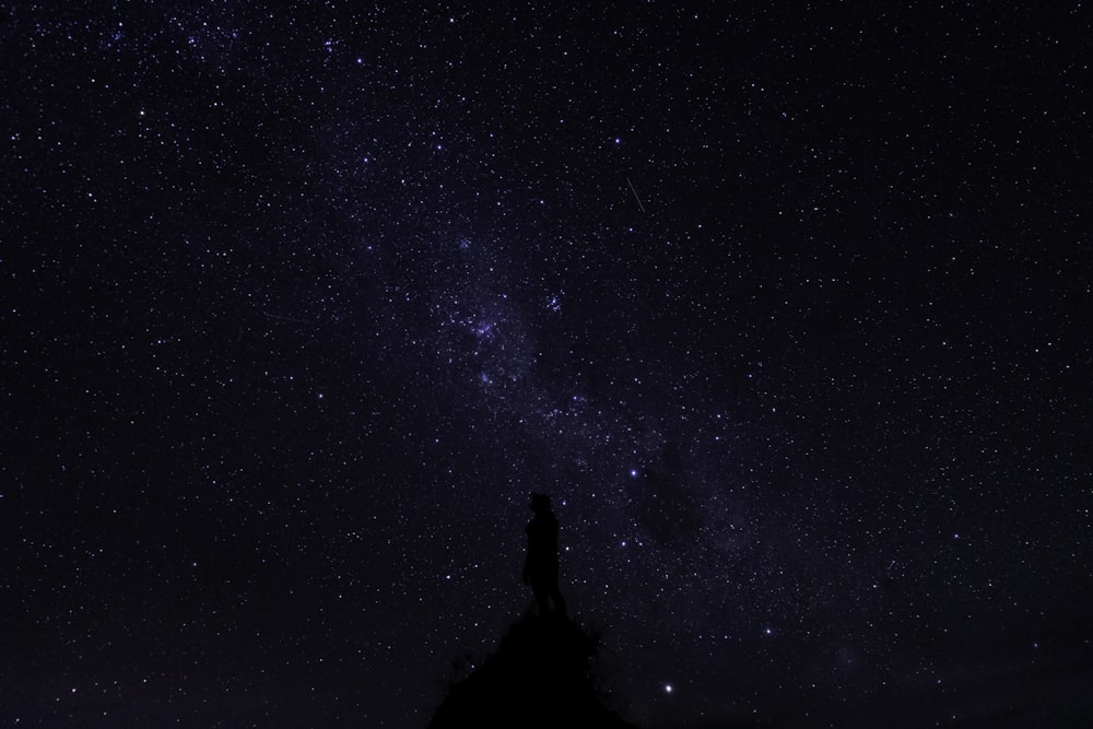 silhouette of man standing under starry night