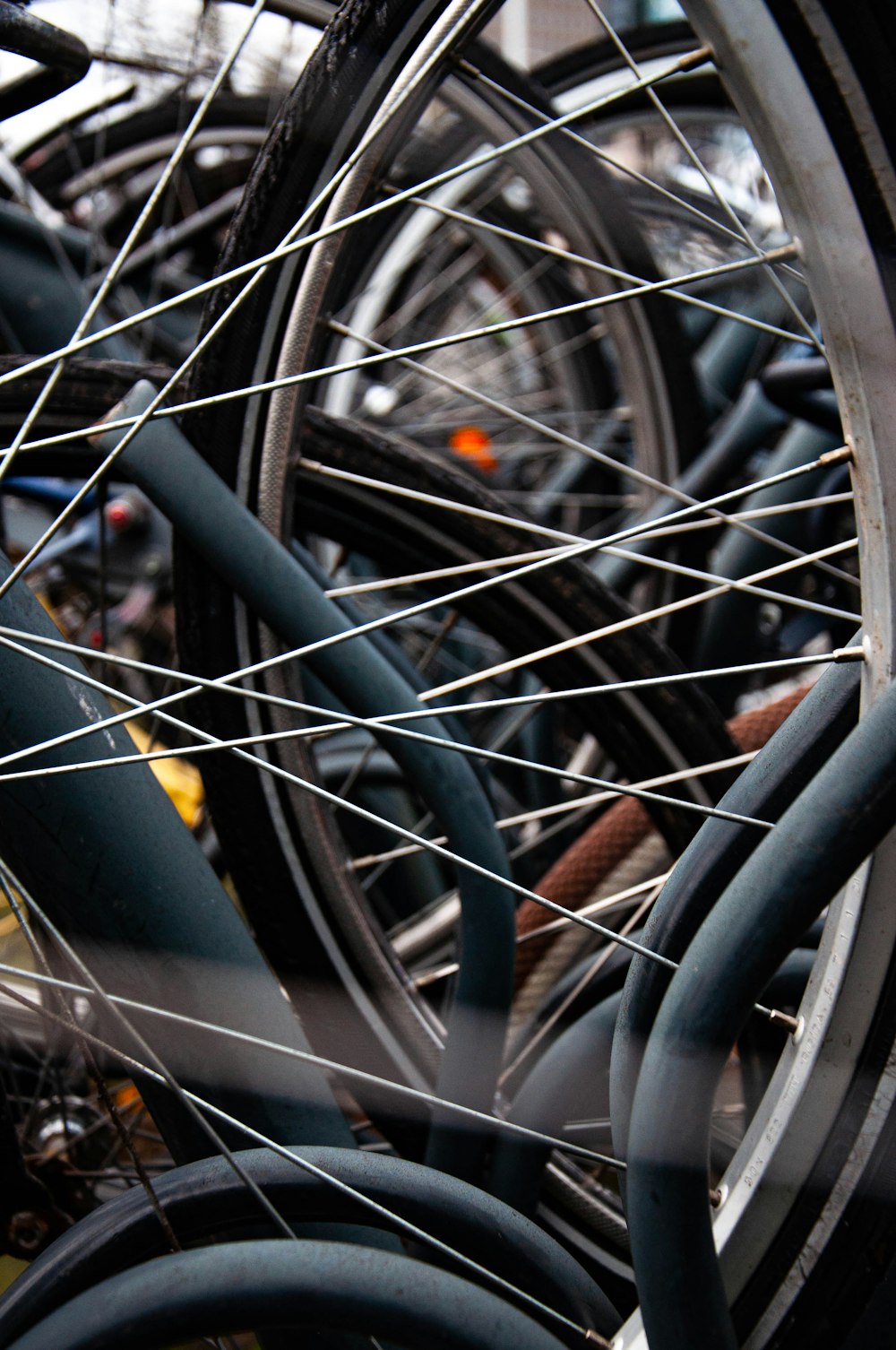 black bicycle wheel in close up photography