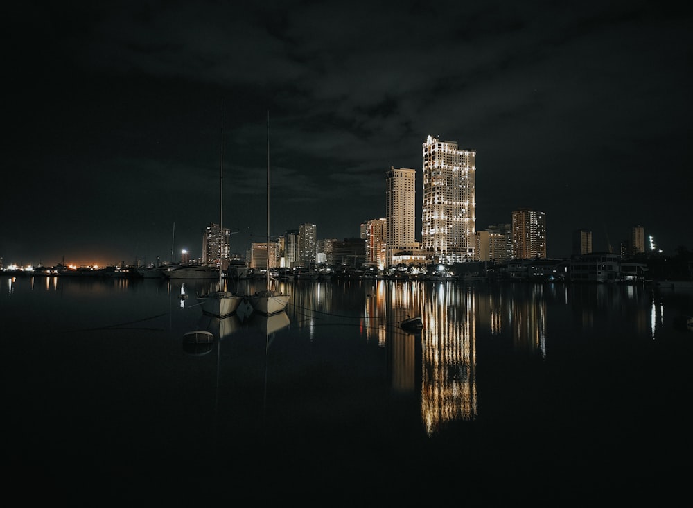 city skyline during night time