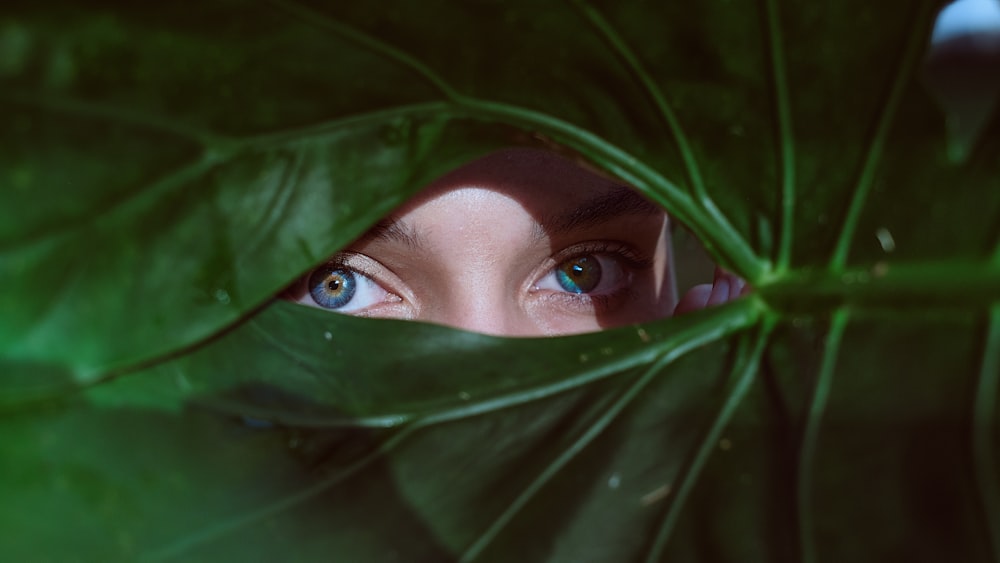 woman in green hijab covering her face with green textile