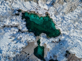 aerial view of green body of water