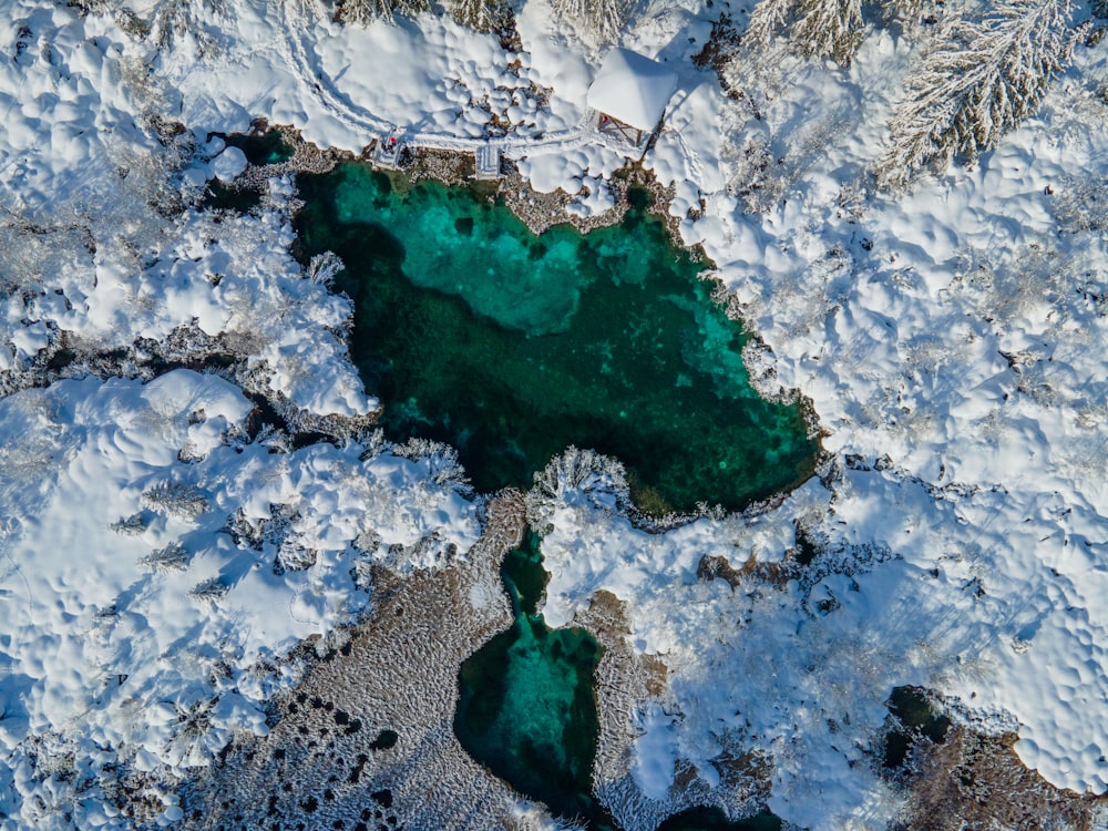 aerial view of green body of water