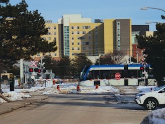 LRT rolling through Waterloo near University in winter