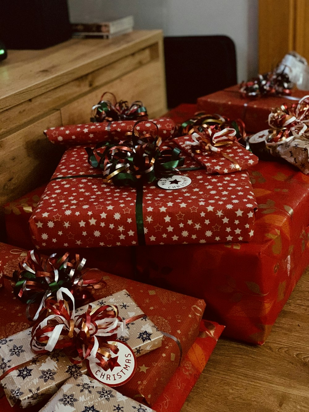 red and white gift boxes