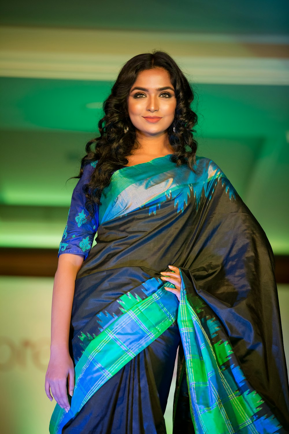 woman in blue and black dress