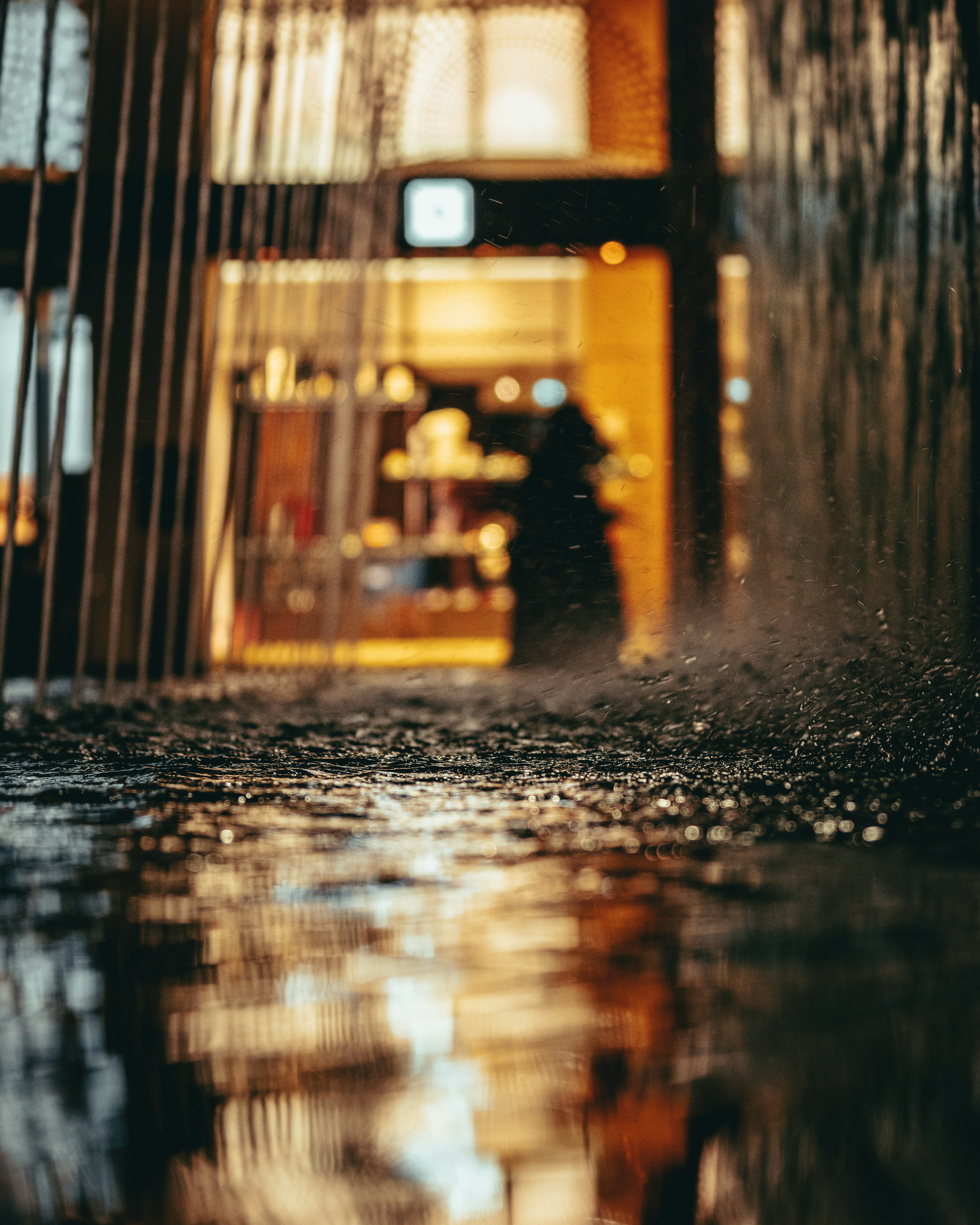 water droplets on wet road during night time