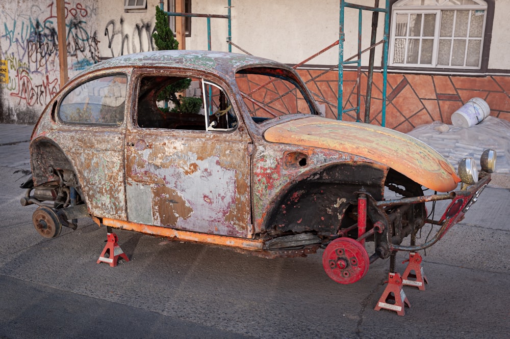 white and brown vintage car