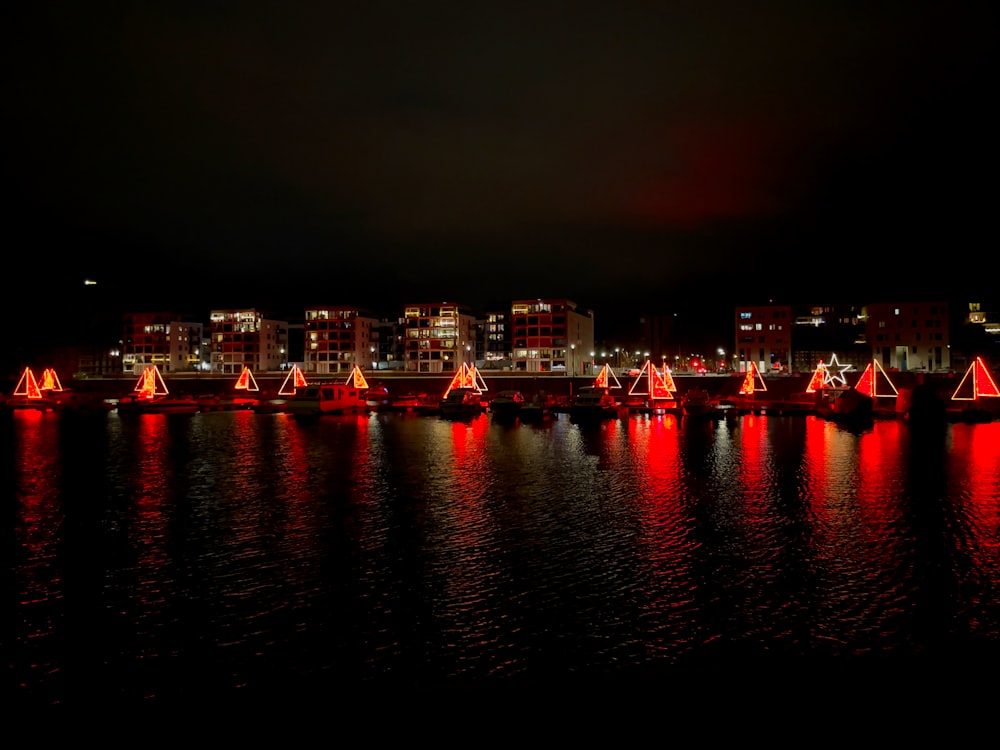 city skyline during night time