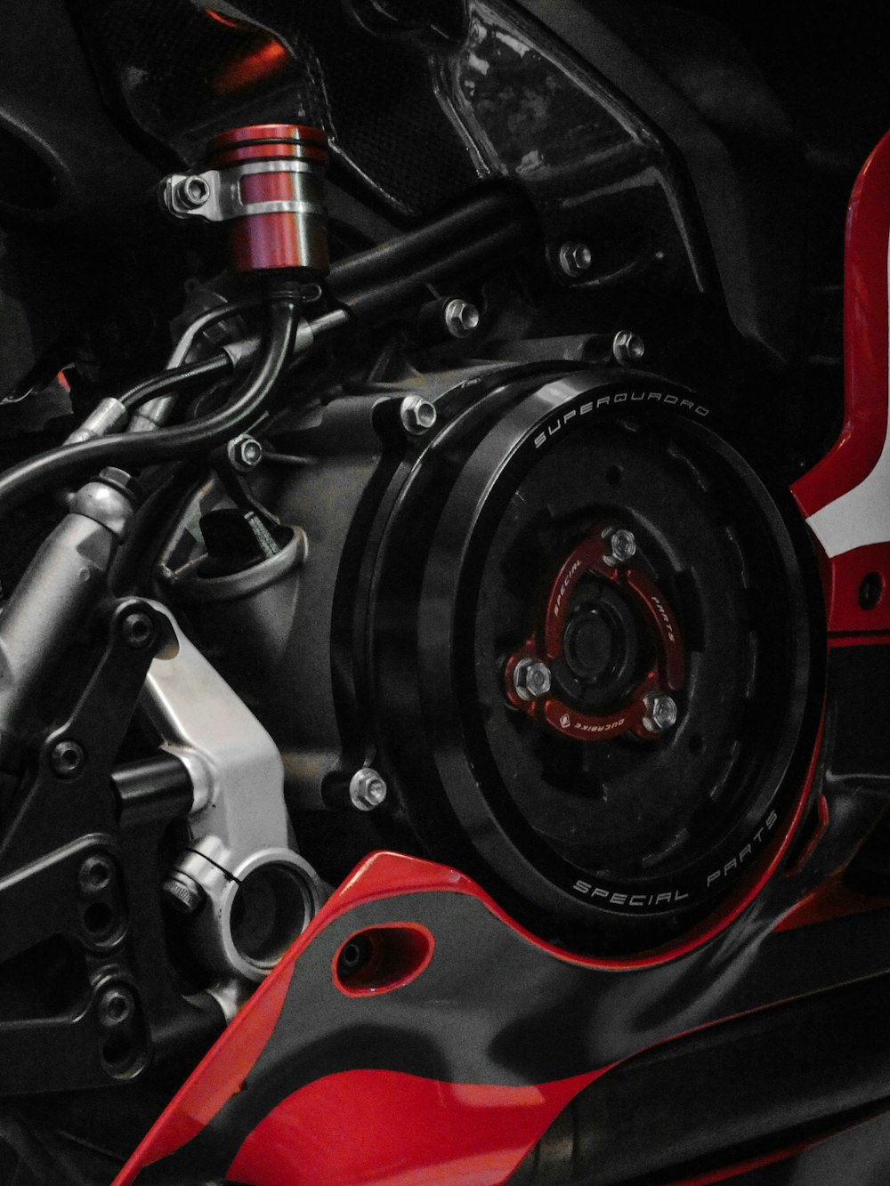black and red car engine