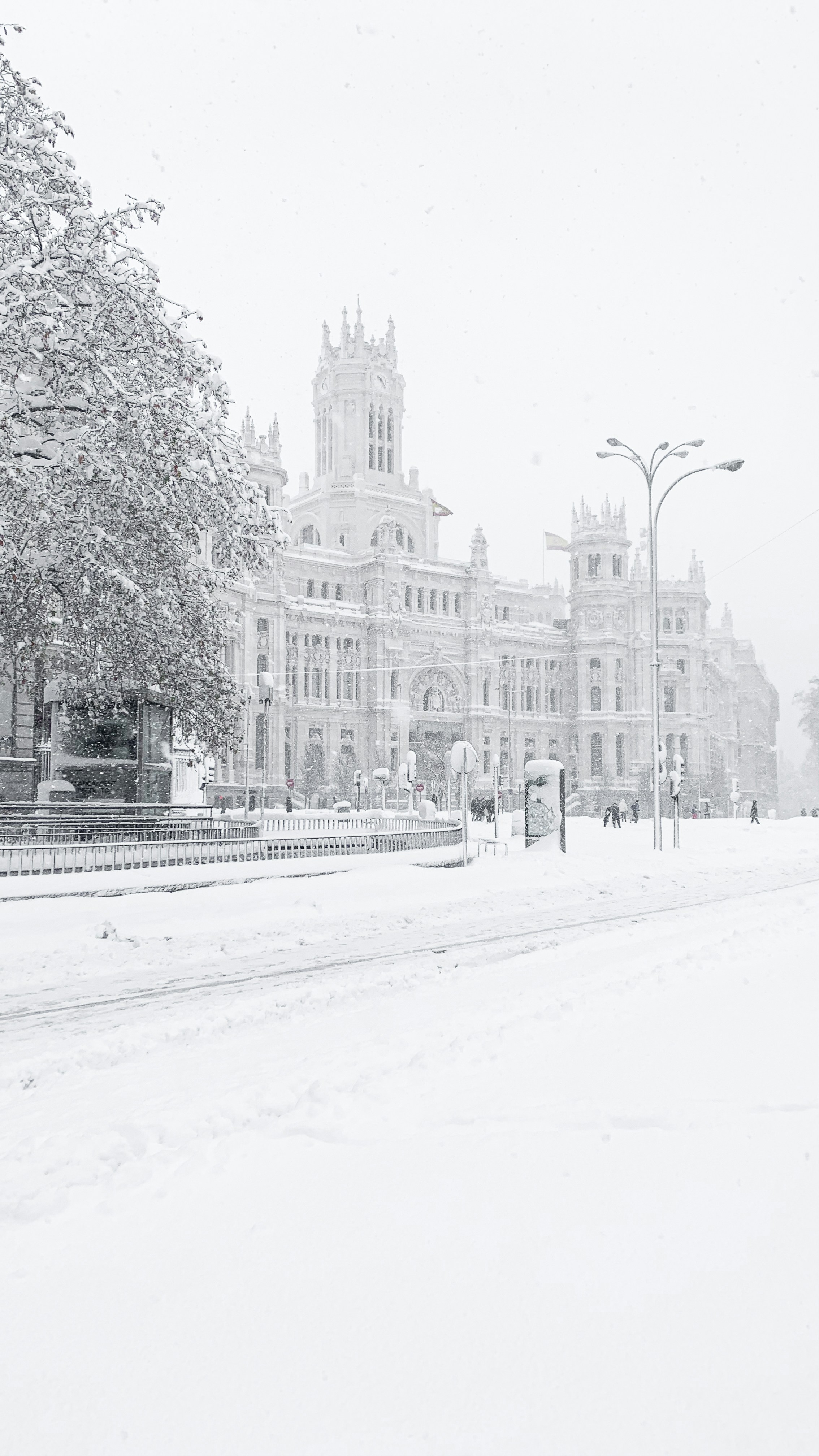 Plaza de Cibeles. Filomena snow storm in Spanish capital, Madrid