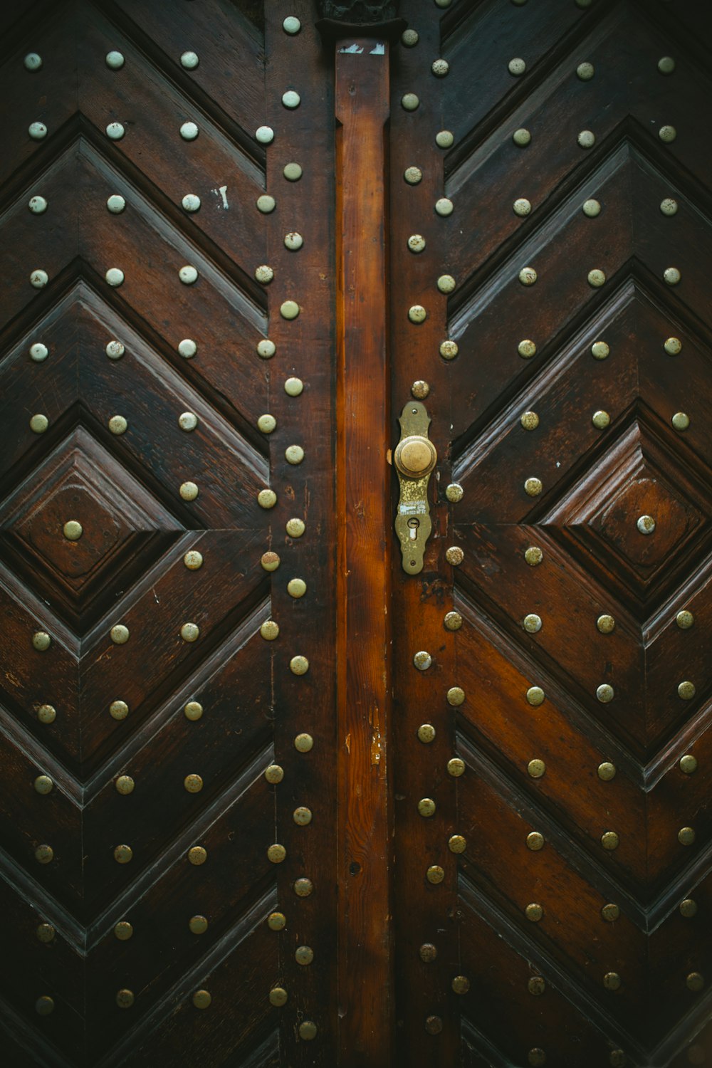 Puerta de madera marrón con pomo dorado