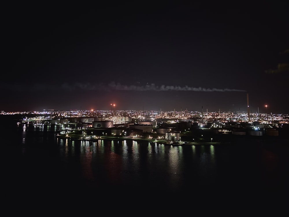 city skyline during night time