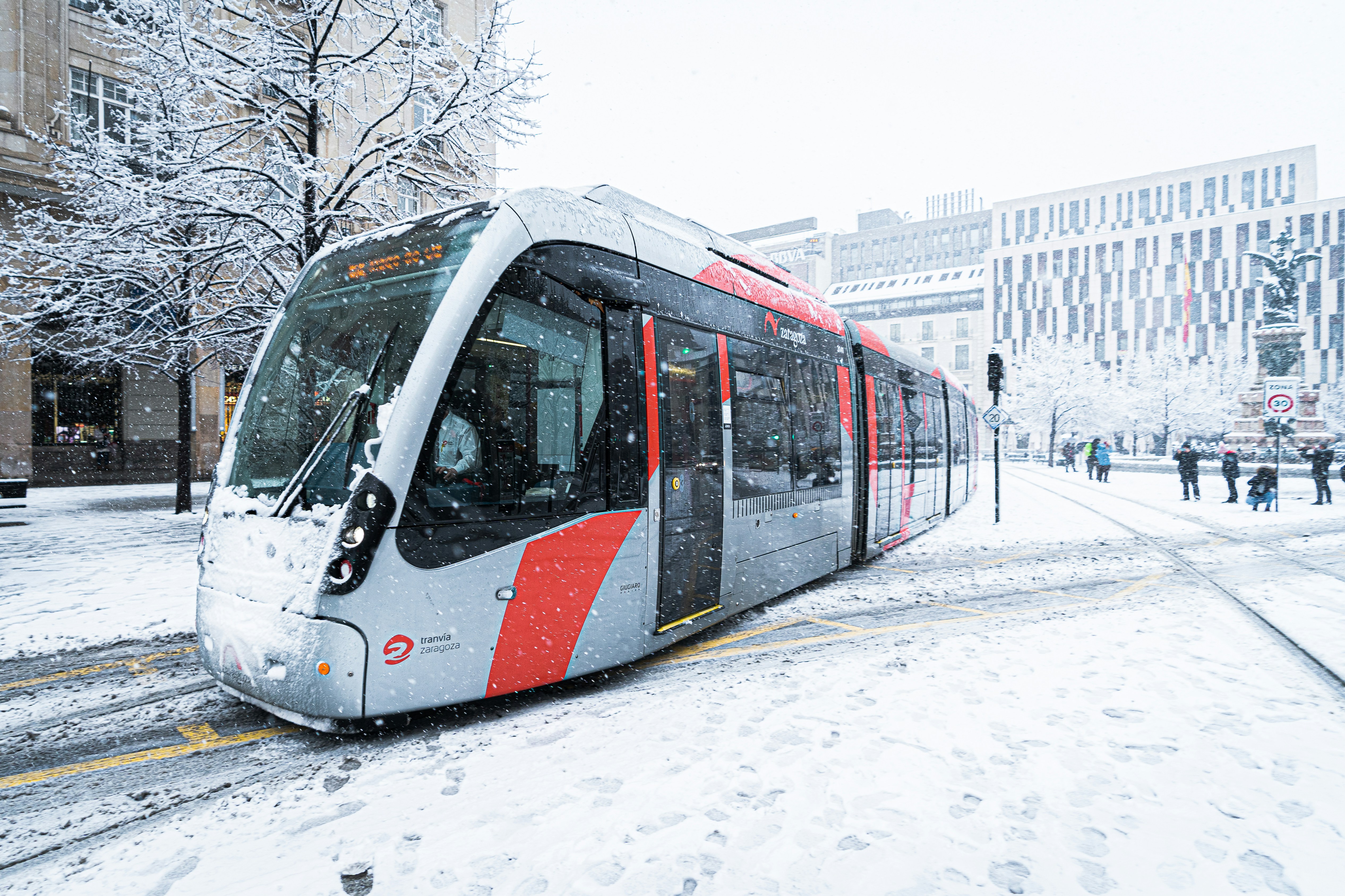 Tramway through the snow.